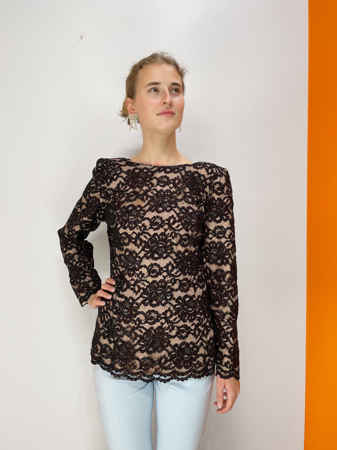 Vintage glitterblazer i blomstret blonde