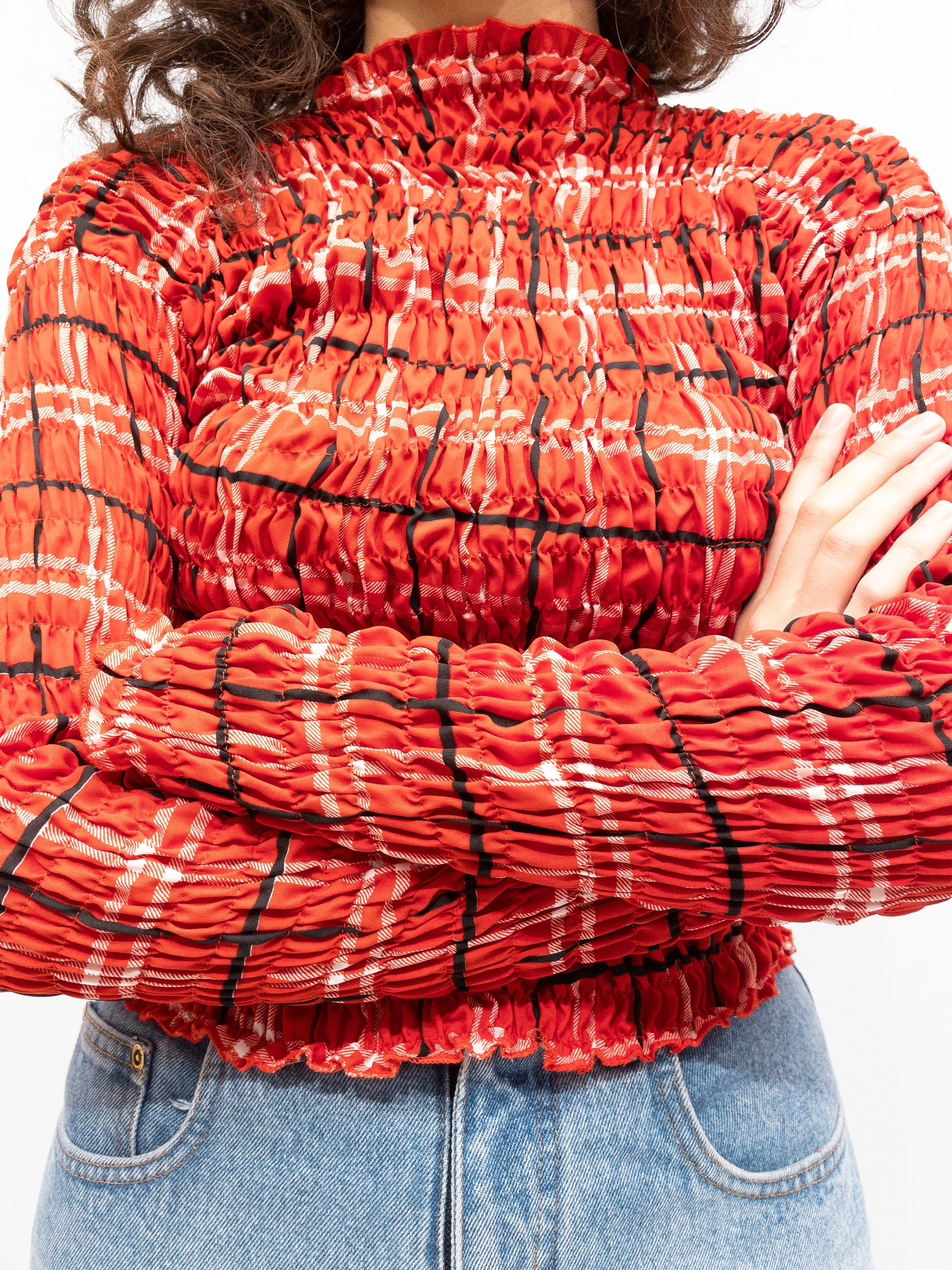 Smocked Top Red Gingham - Long Sleeve