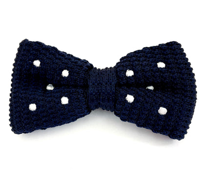 Bow Tie Knit - Dark Blue / White Dots