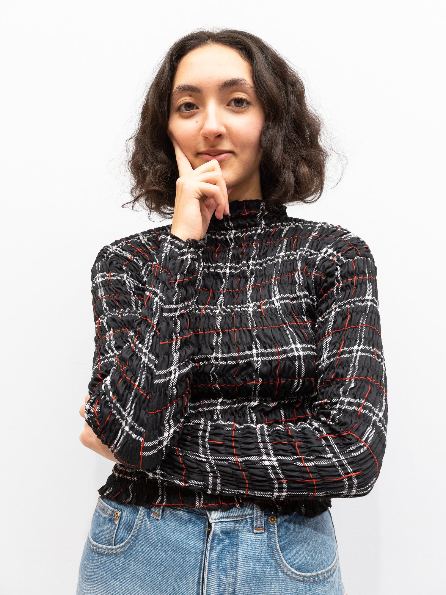 Smock Top Black Check - Long Sleeve