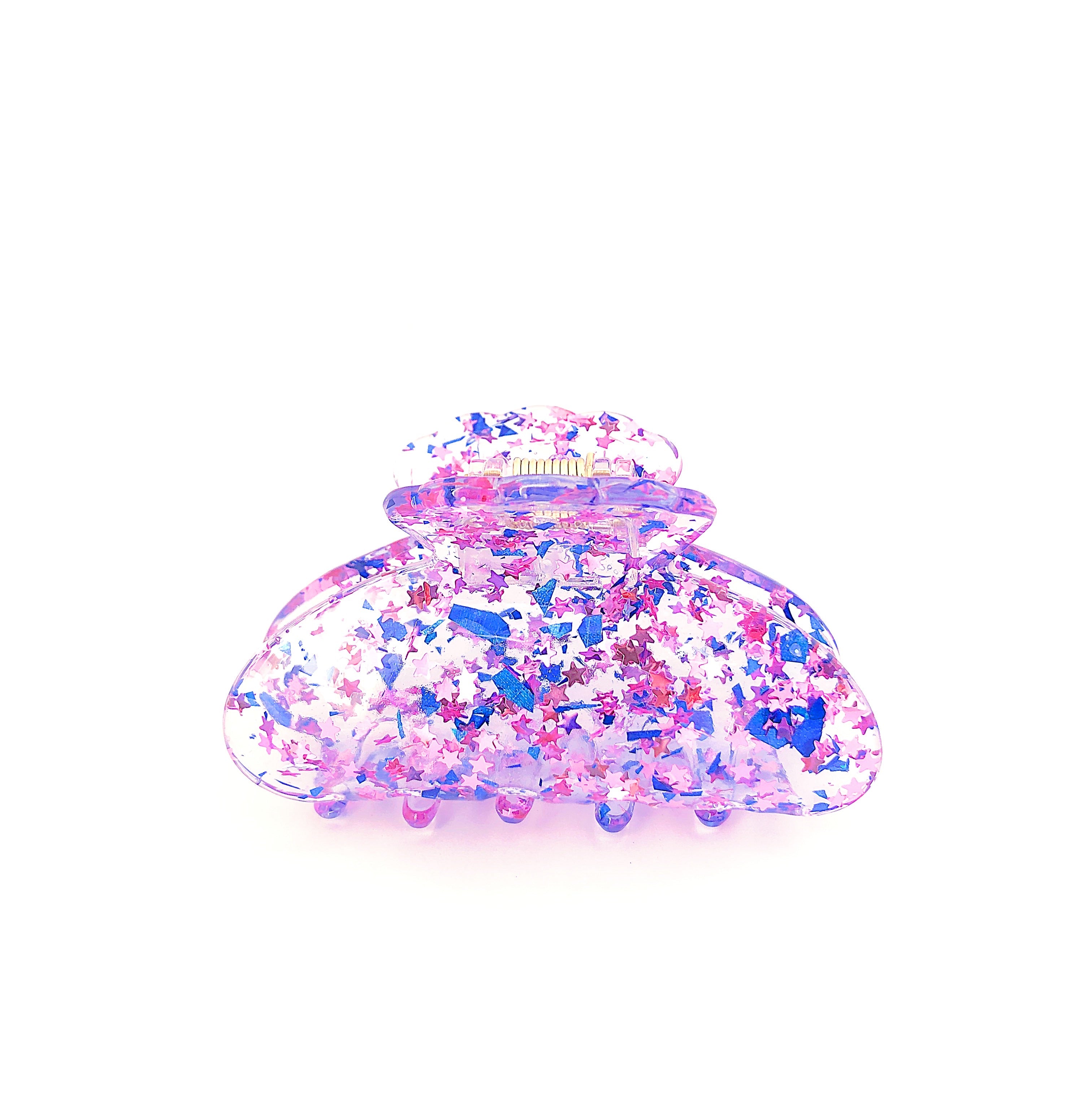 Clear Confetti Claw - Blue/Purple Stars