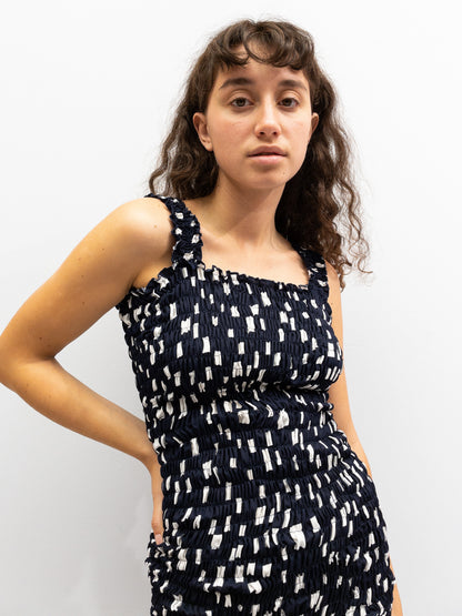Smocked Pencil Dress - White Check