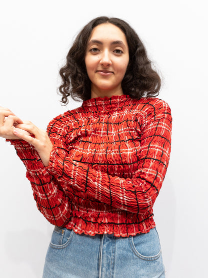 Smocked Top Red Gingham - Long Sleeve