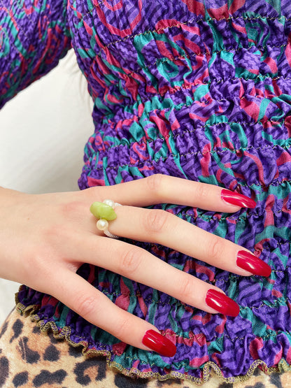 Rocai Ring - Perlemor / Grøn Sten