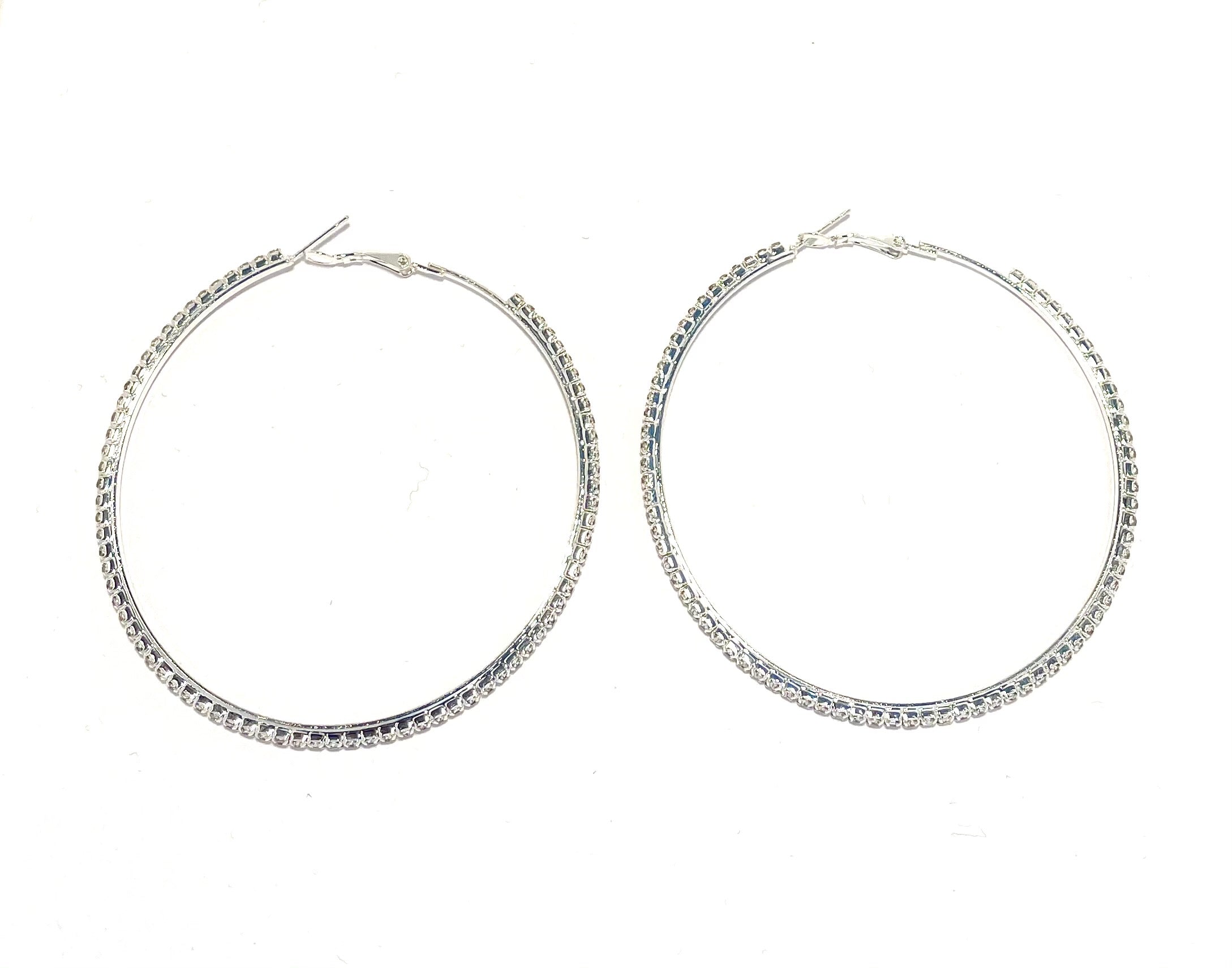 Rhinestone Hoops Medium - 7 cm - Silver