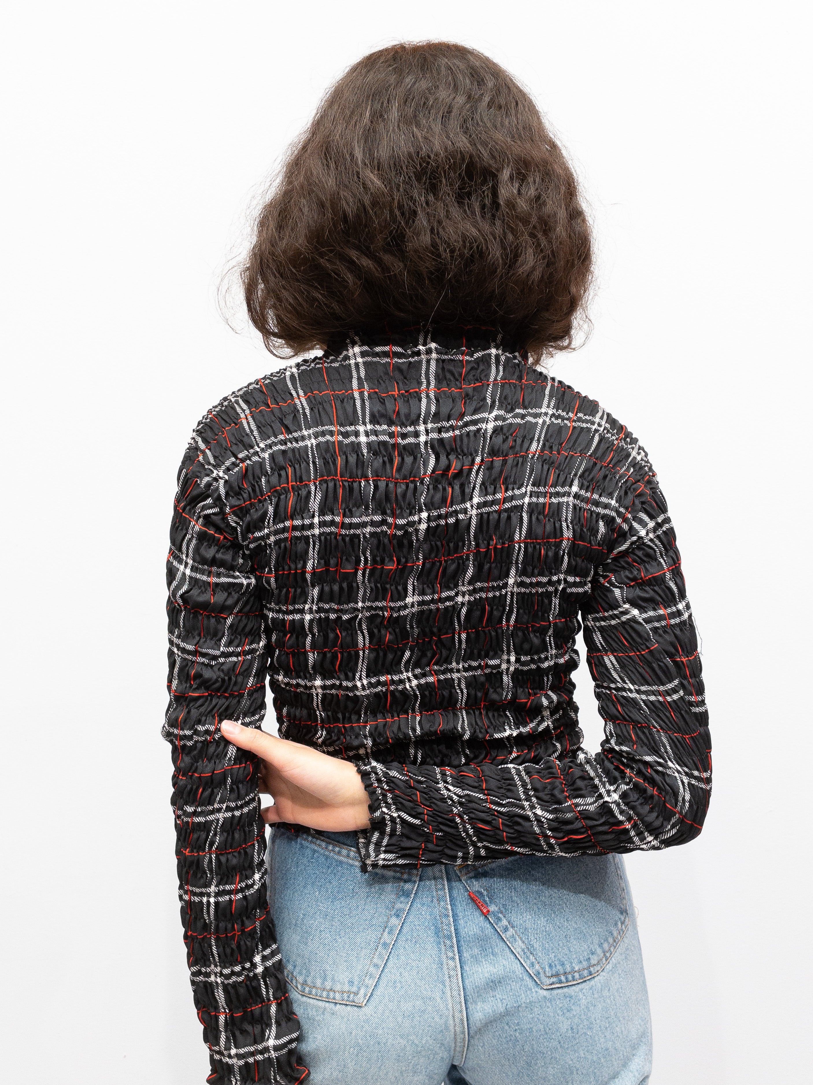 Smock Top Black Check - Long Sleeve